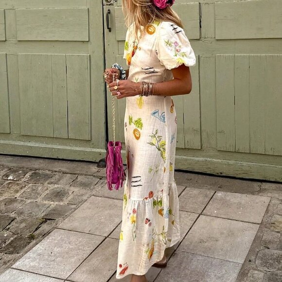 Apricot Casual Women's Elegant Printed Backless Boho Dress - Picture 6 of 11